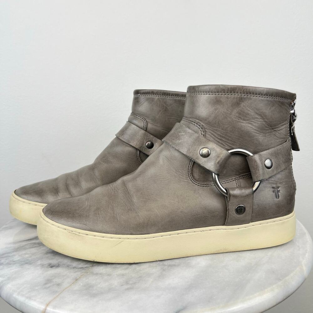 Frye Women's Grey Genuine Leather Lena Harness Pull On Bootie Sneaker (Sz 9)